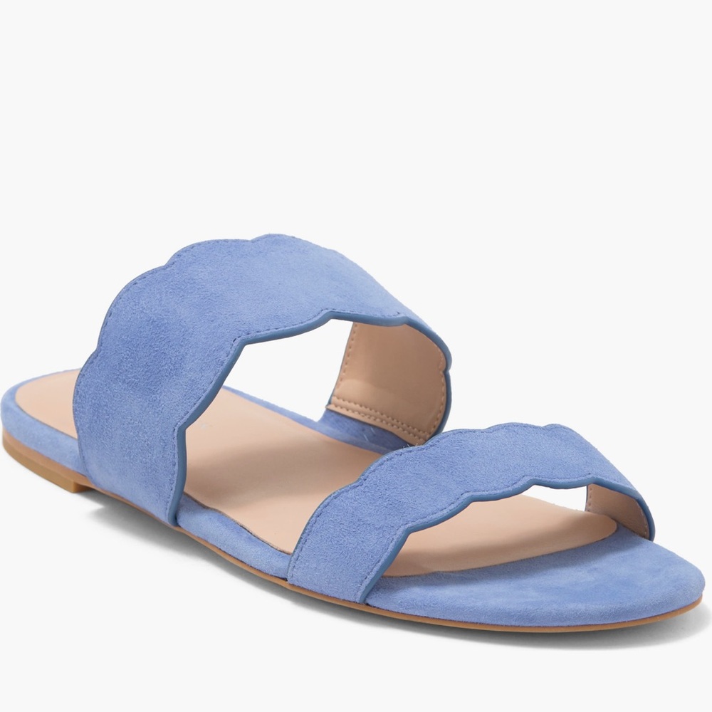 NWT Stuart Weitzman Blue Santorini Scallop Slide Sandal Sz 6,5
